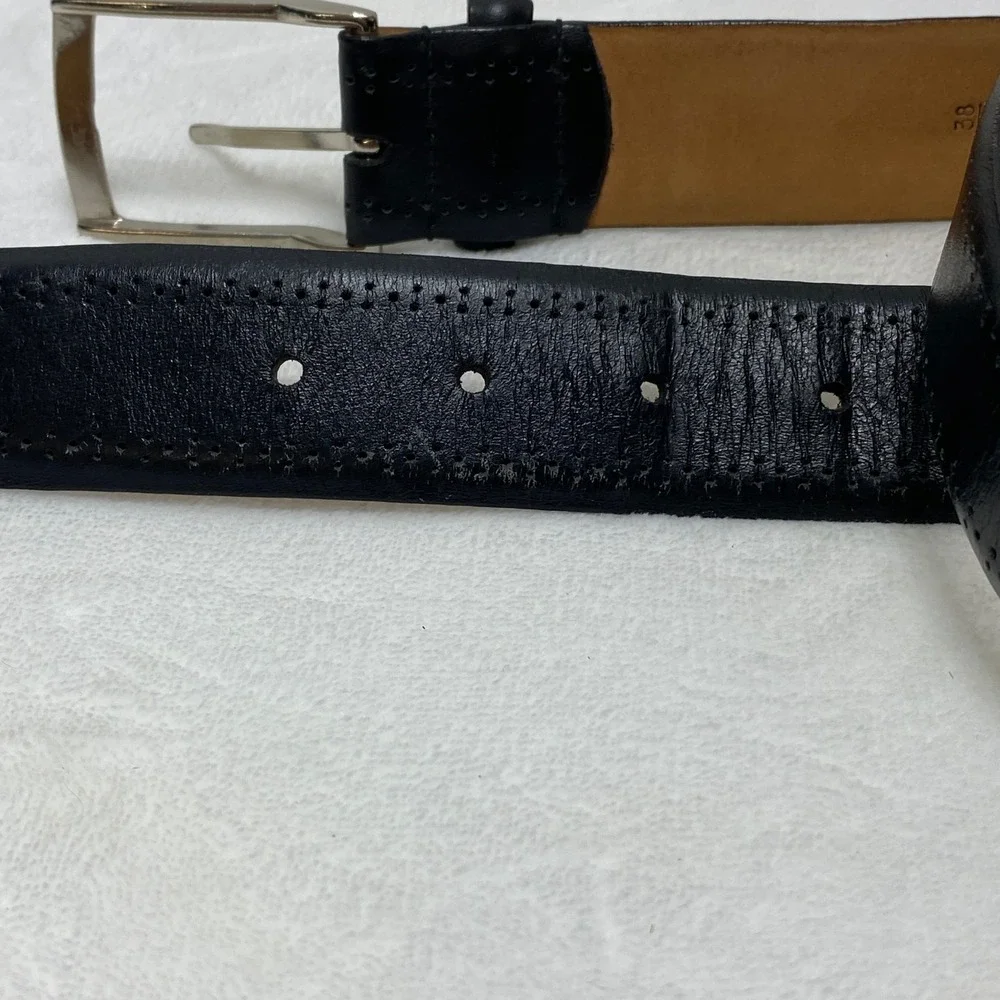 Allen Edmonds Mens Black Leather‎ Brogue Perforated Dress Belt 38 Very Good